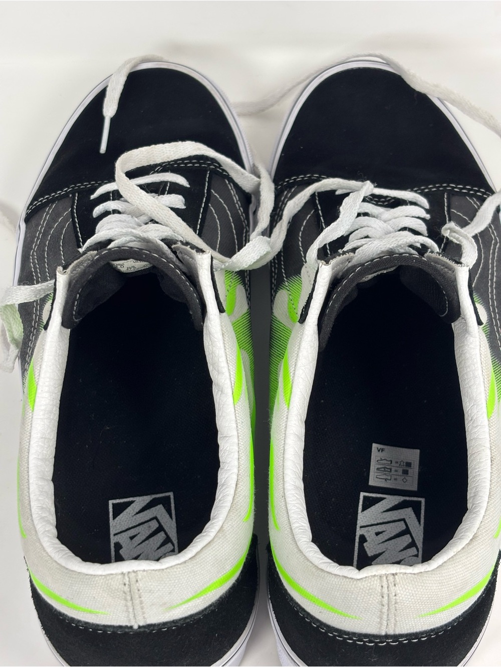 Vans Men’s Shoes Black & Neon Green Flame Old Skool Sneakers Size 13 - Picture 6 of 16